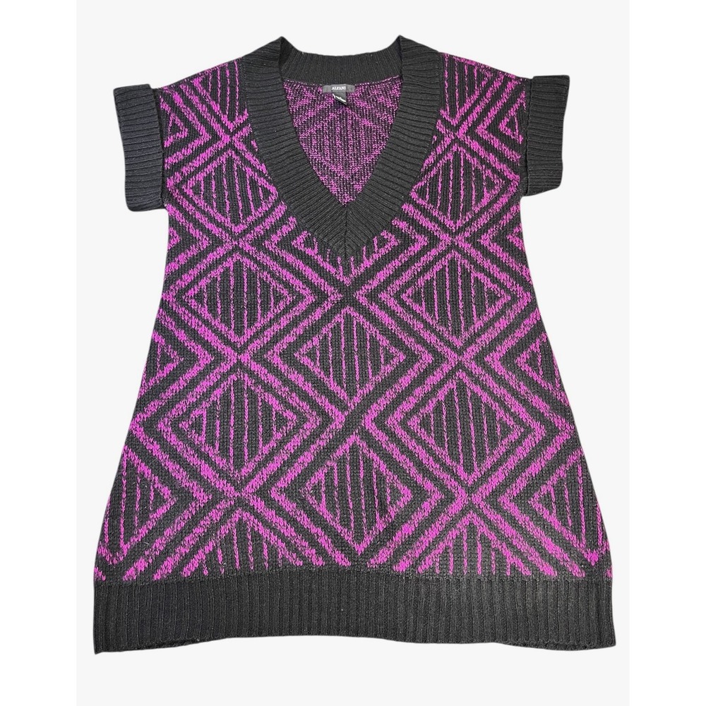 VTG Y2K Tunic Sweater  Womens sz S Violet Black Geometric 80's 90's 00's Party